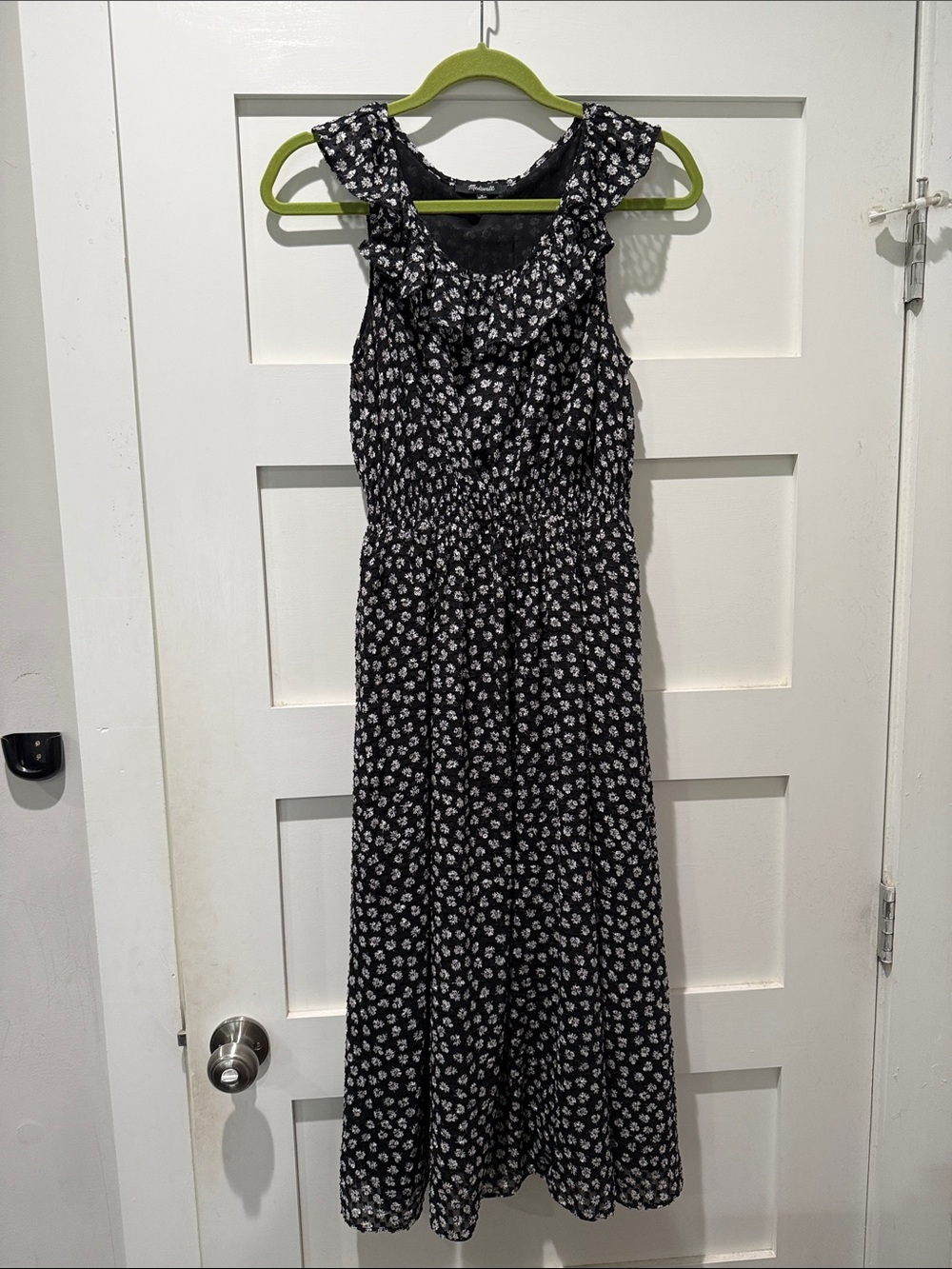 Madewell Black Midi Dress with White Floral Print